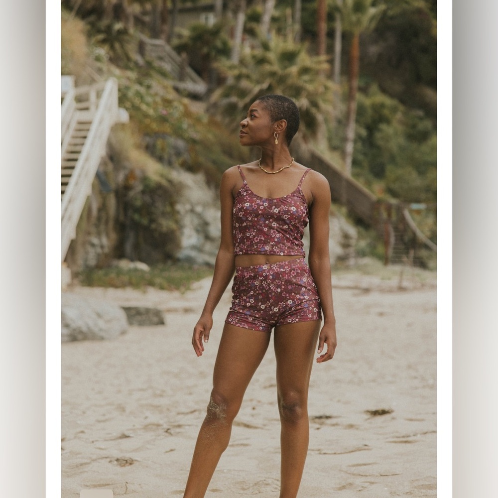 Floral Burgundy Tankini Set